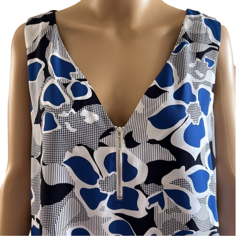 Floral V-Neck Blouse - Blue and White